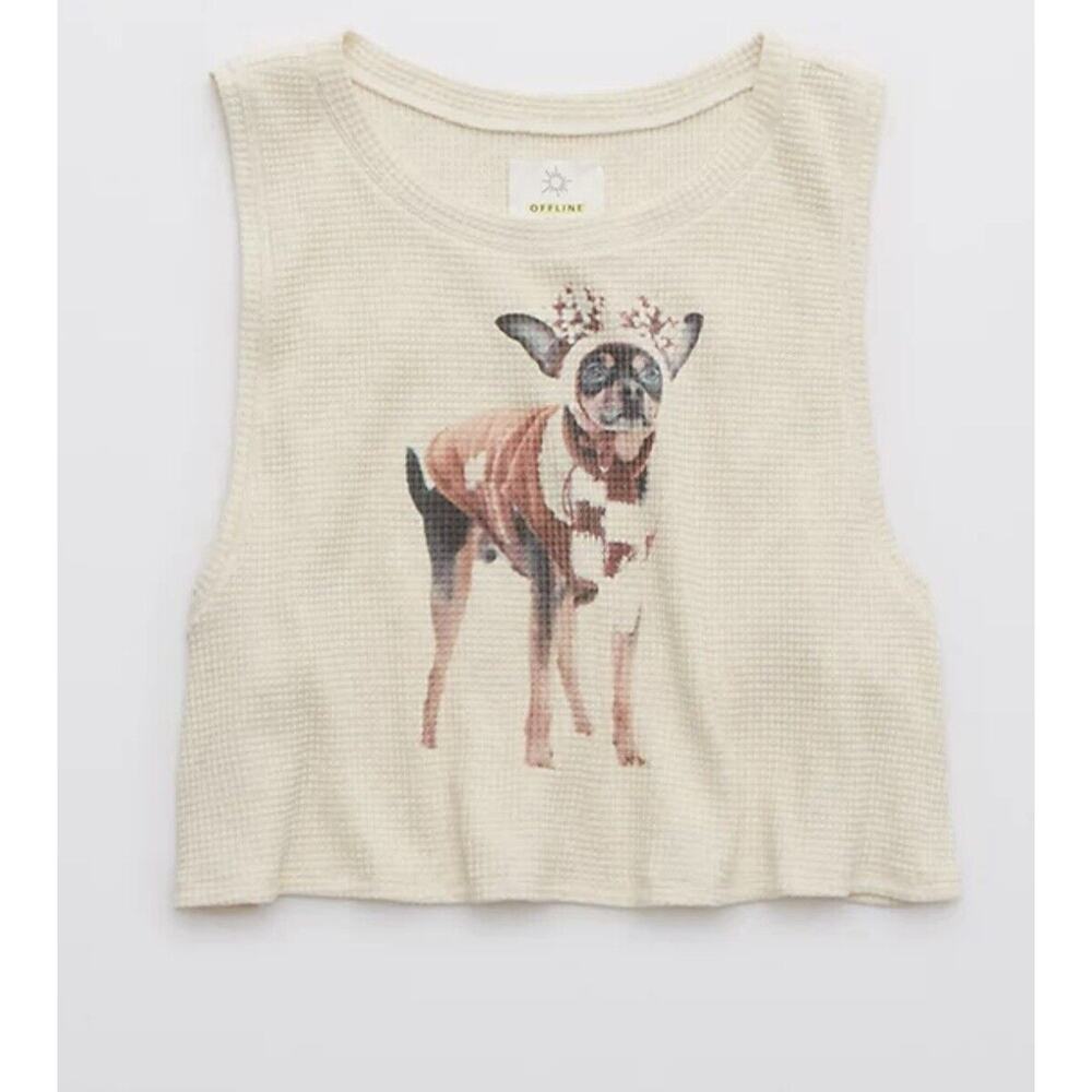 OFFLINE BY AERIE Womens Wow Waffle Knit Chihuahua Crop Tank Top, Size M, NEW - Picture 3 of 12